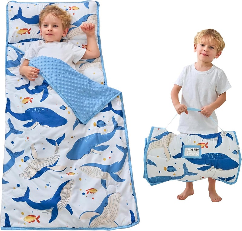 lasoftan Toddler Nap Mat with Pillow and Blanket, Extra Large Rolled Napping Mats,Slumber Bags for Boys Girls,Kids Sleeping Bag for Daycare, Preschool Travel Camping - Image 1